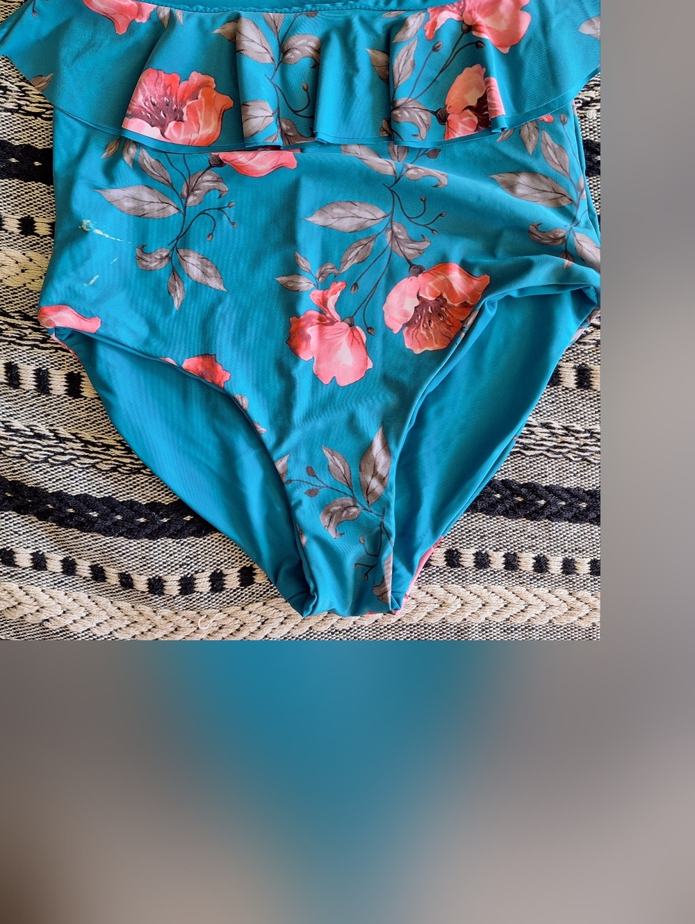 Turquoise Floral Ruffle One-Piece Swimsuit